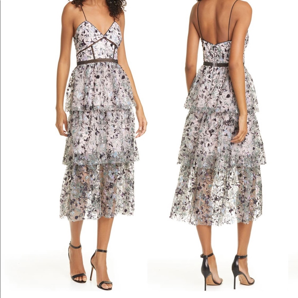 Self Portrait Constellation Tiered Midi Dress